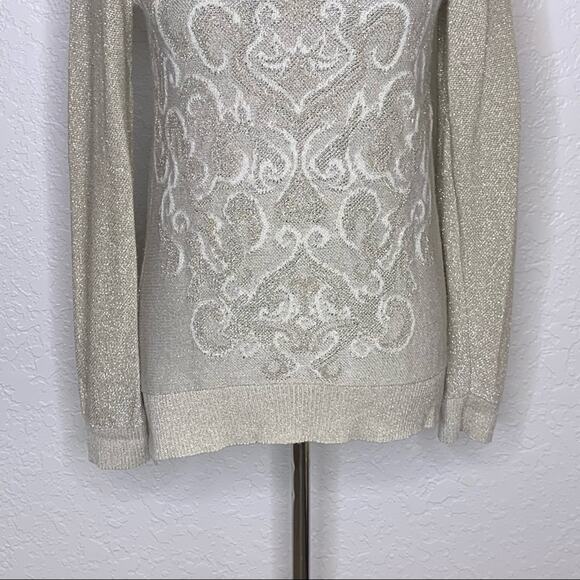 WHBM cream ivory silver gold metallic shimmer knit top size Small - Picture 8 of 15